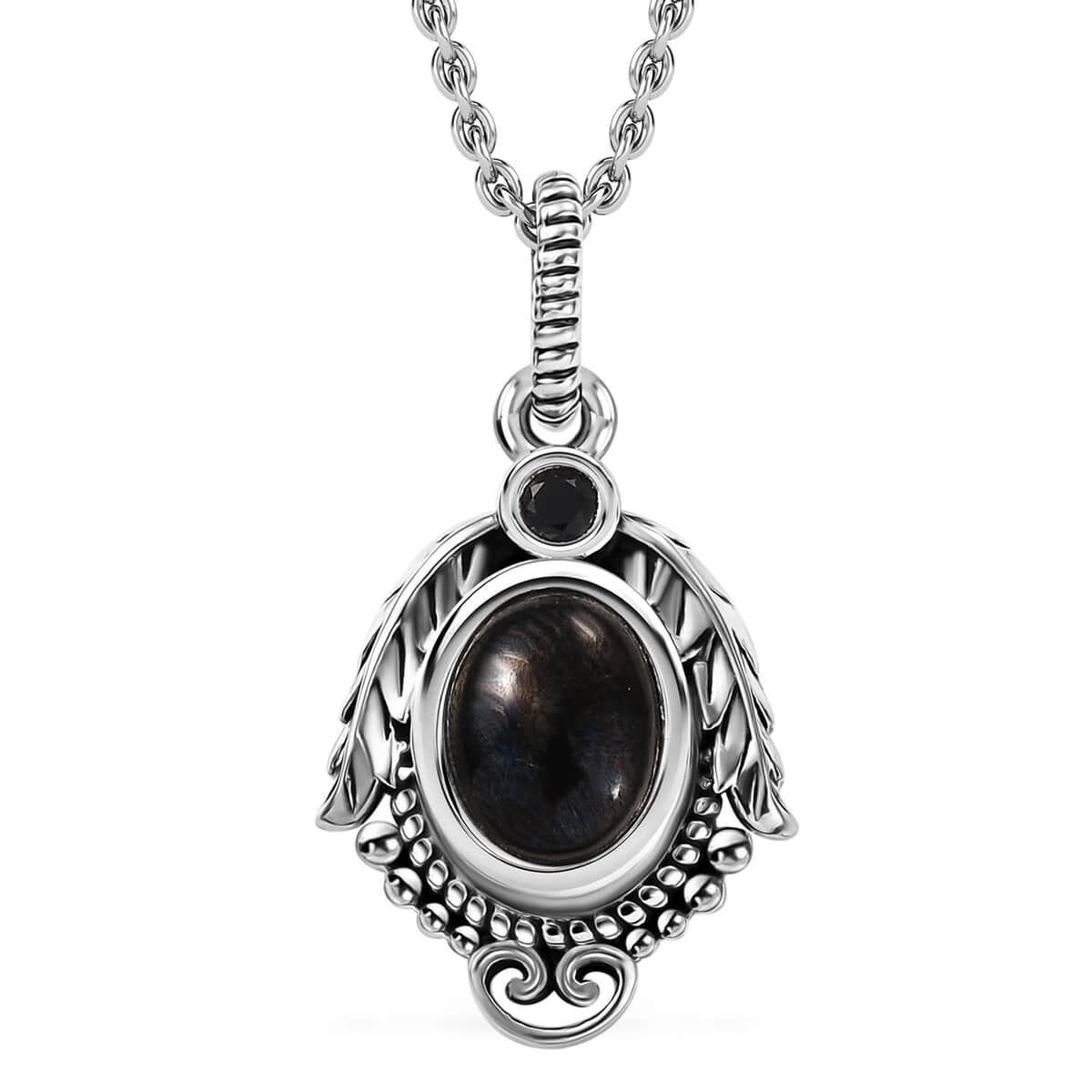 Elite Shungite and Thai Black Spinel 1.15 ctw Pendant in Sterling Silver with Stainless Steel Necklace 20 Inches image number 0