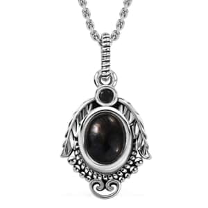 Elite Shungite and Thai Black Spinel 1.15 ctw Pendant in Sterling Silver with Stainless Steel Necklace 20 Inches