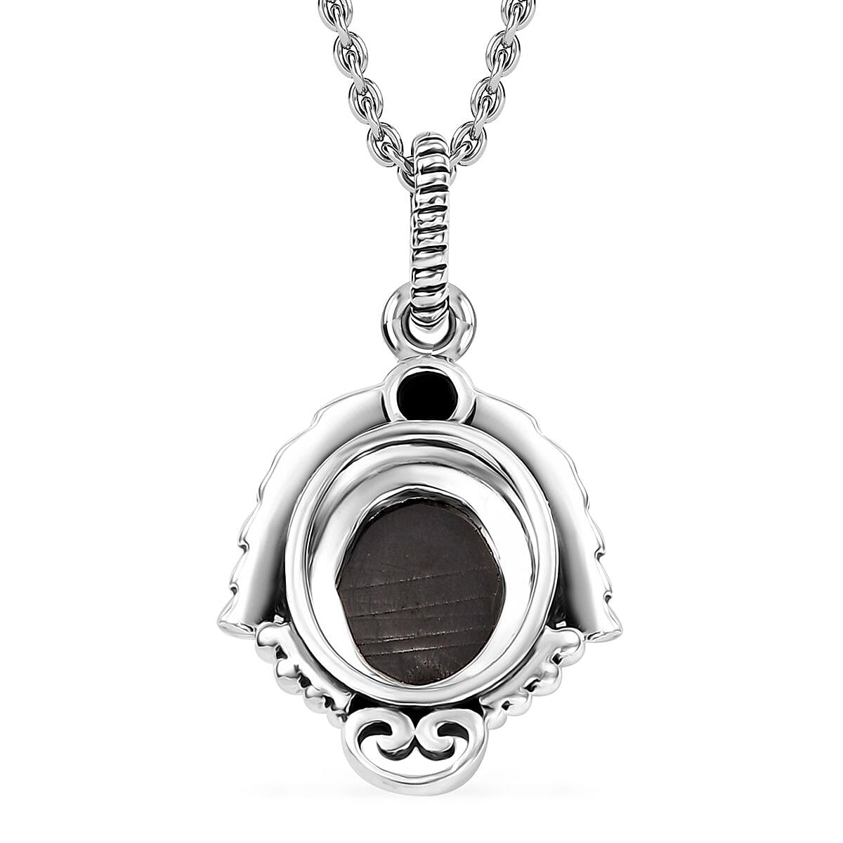 Artisan Crafted Elite Shungite and Thai Black Spinel 1.15 ctw Feather Pendant in Sterling Silver with Stainless Steel Necklace 20 Inches