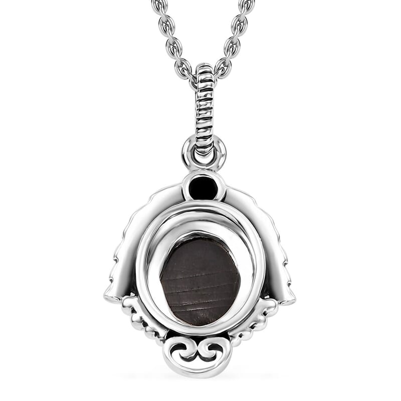 Artisan Crafted Elite Shungite and Thai Black Spinel 1.15 ctw Feather Pendant in Sterling Silver with Stainless Steel Necklace 20 Inches