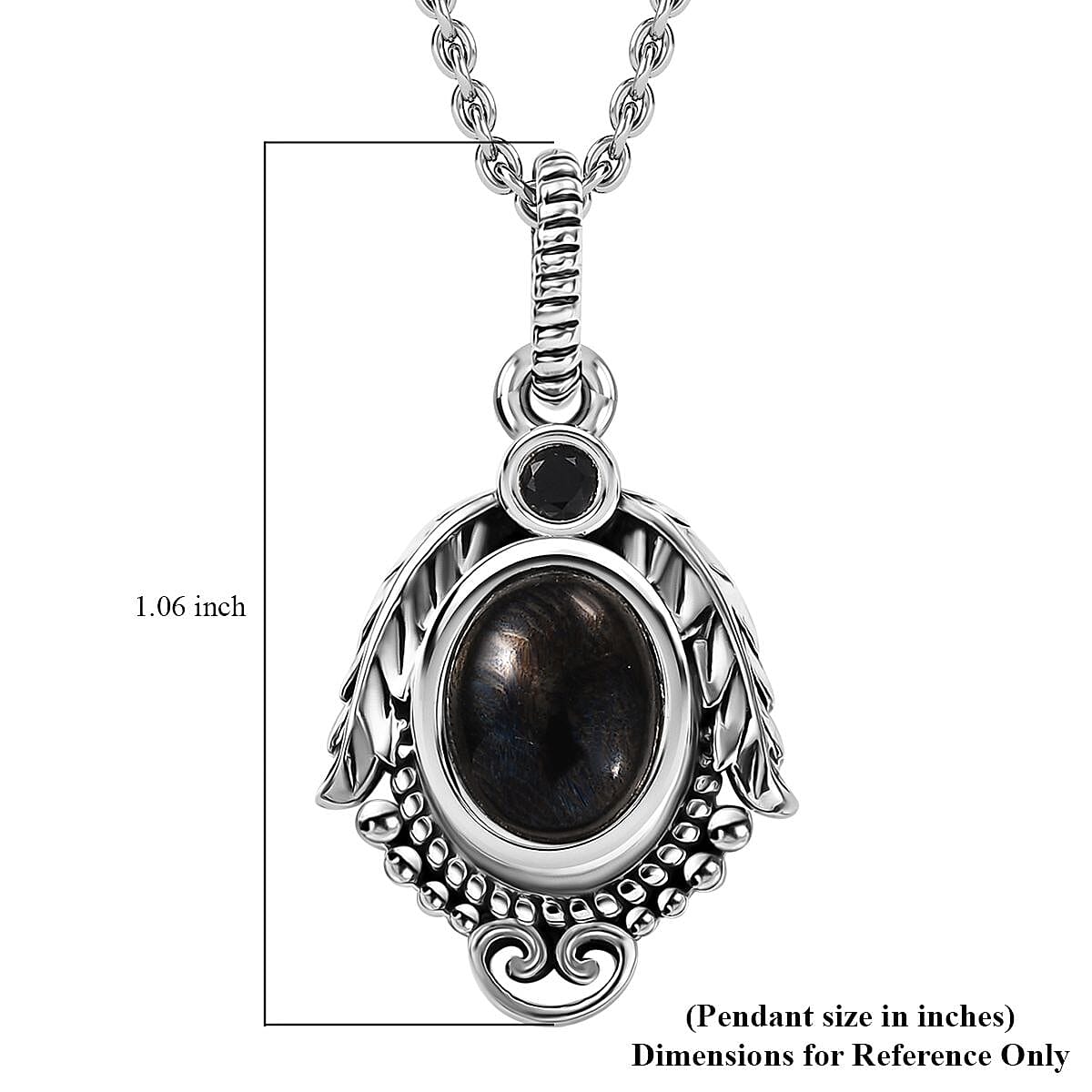Artisan Crafted Elite Shungite and Thai Black Spinel 1.15 ctw Feather Pendant in Sterling Silver with Stainless Steel Necklace 20 Inches