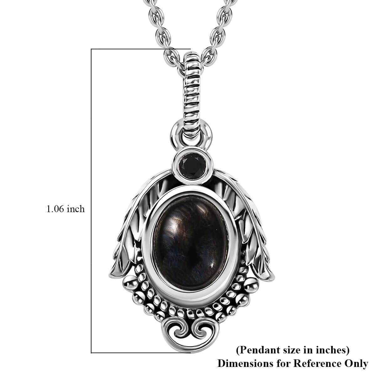 Elite Shungite and Thai Black Spinel 1.15 ctw Pendant in Sterling Silver with Stainless Steel Necklace 20 Inches image number 6