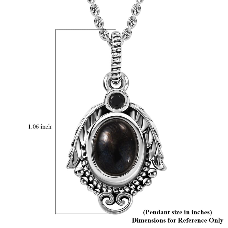 Artisan Crafted Elite Shungite and Thai Black Spinel 1.15 ctw Feather Pendant in Sterling Silver with Stainless Steel Necklace 20 Inches