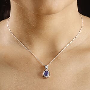 Luxoro AAA Tanzanite, Padparadscha Sapphire (BT) and Diamond 2.50 ctw Double Halo Pendant Necklace in 10K White Gold 20 Inches