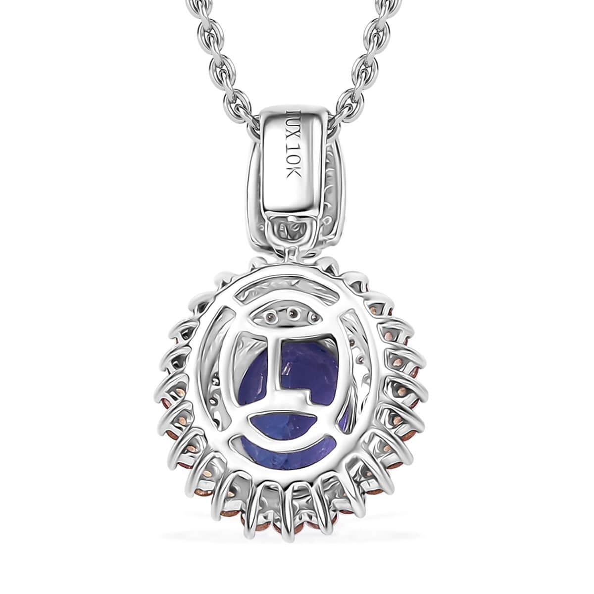 Luxoro AAA Tanzanite, Padparadscha Sapphire (BT) and Diamond 2.50 ctw Double Halo Pendant Necklace in 10K White Gold 20 Inches image number 4