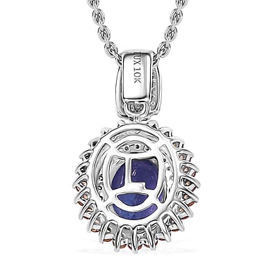 Luxoro AAA Tanzanite, Padparadscha Sapphire (BT) and Diamond 2.50 ctw Double Halo Pendant Necklace in 10K White Gold 20 Inches