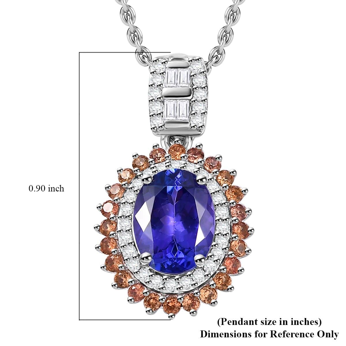 Luxoro AAA Tanzanite, Padparadscha Sapphire (BT) and Diamond 2.50 ctw Double Halo Pendant Necklace in 10K White Gold 20 Inches image number 5