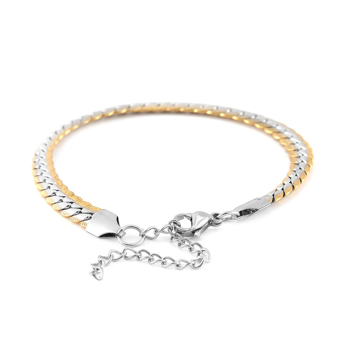 6mm Curb Chain Bracelet (7.50-9.50In) and Hoop Earrings in ION Plated YG and Stainless Steel image number 3