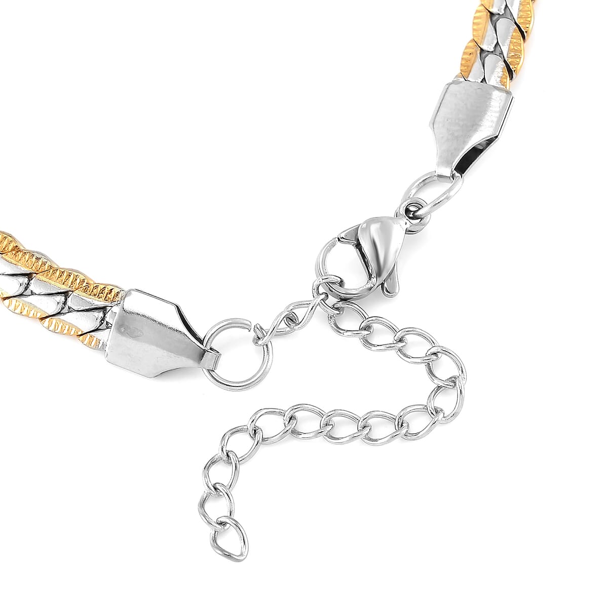 6mm Curb Chain Bracelet (7.50-9.50In) and Hoop Earrings in ION Plated YG and Stainless Steel image number 4