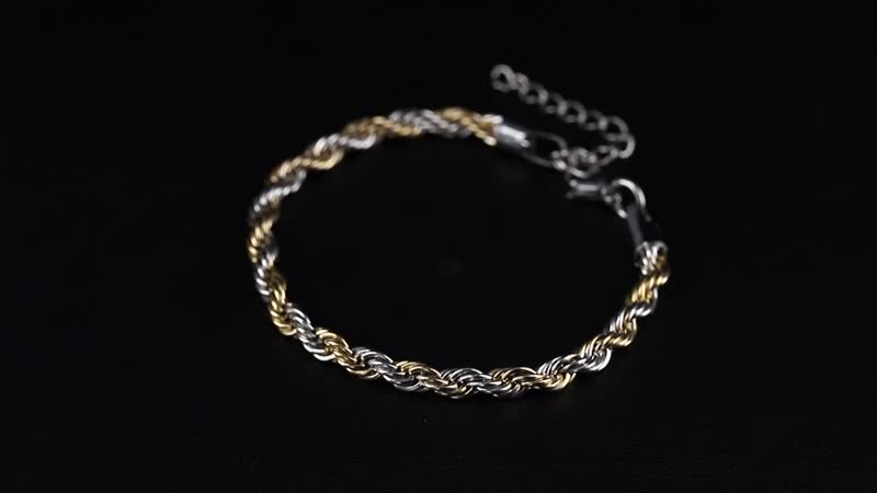 6mm Rope Chain Bracelet (7.50-9.50In) and Hoop Earrings in ION Plated YG and Stainless Steel