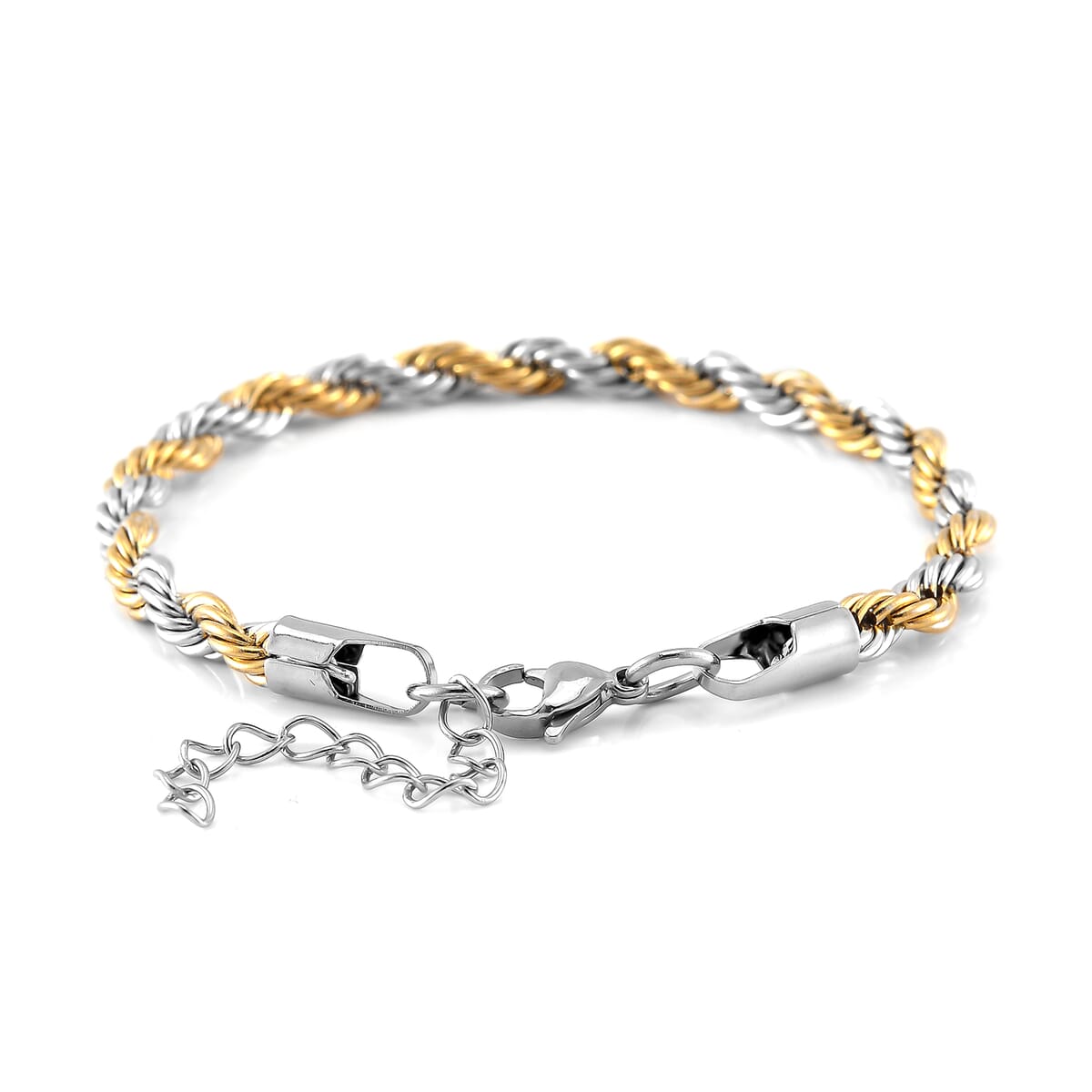 6mm Rope Chain Bracelet (7.50-9.50In) and Hoop Earrings in ION Plated YG and Stainless Steel image number 3