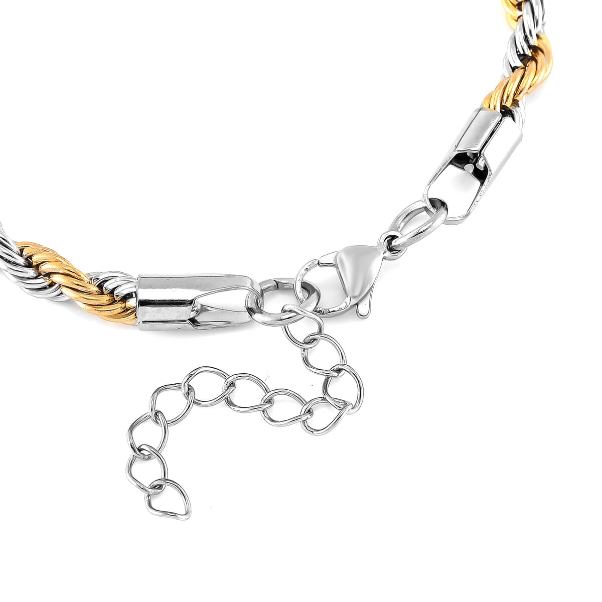 6mm Rope Chain Bracelet (7.50-9.50In) and Hoop Earrings in ION Plated YG and Stainless Steel image number 4