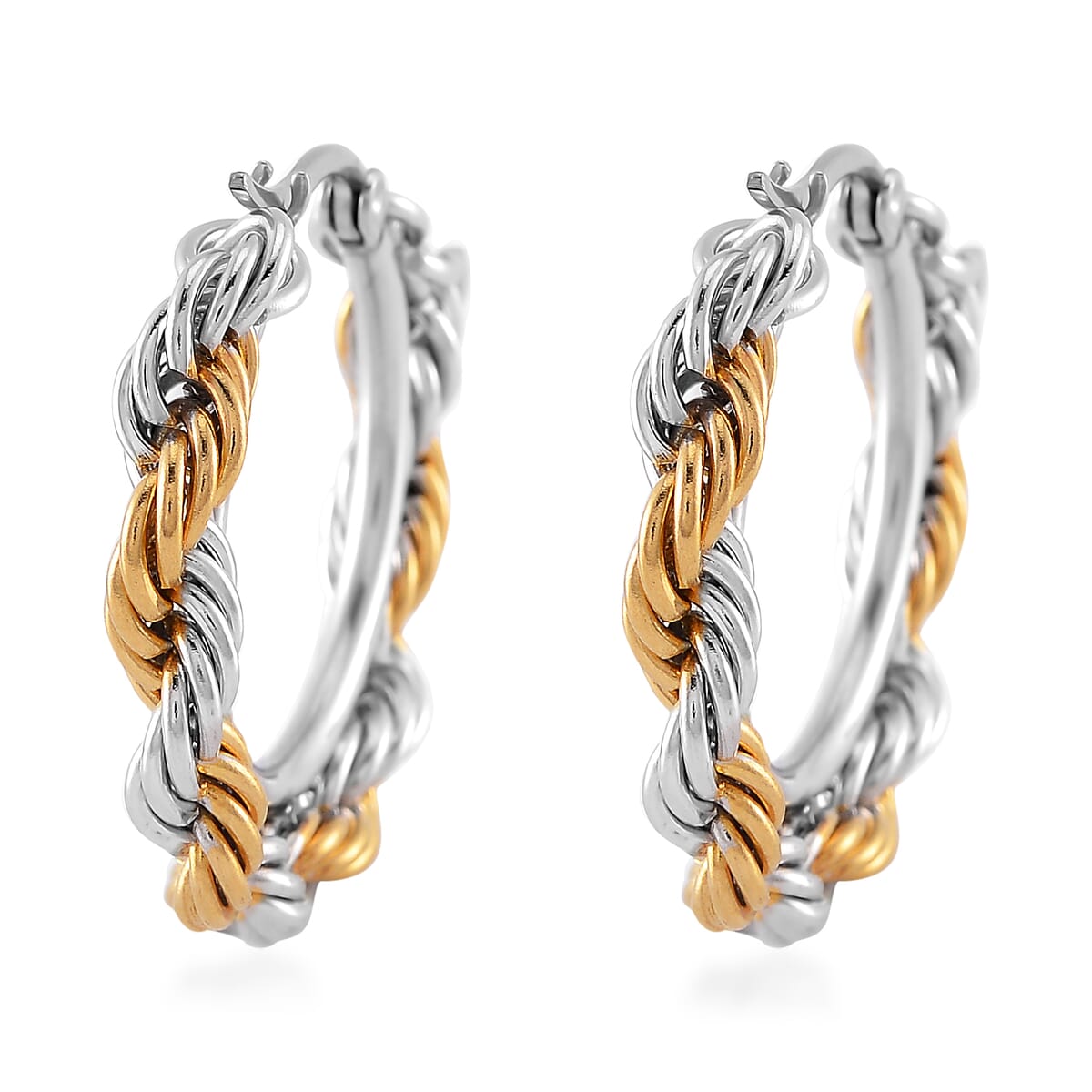 6mm Rope Chain Bracelet (7.50-9.50In) and Hoop Earrings in ION Plated YG and Stainless Steel image number 6