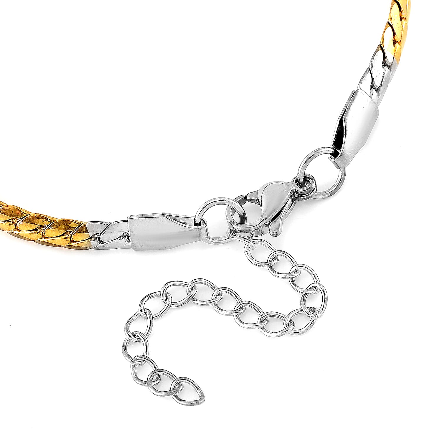 6mm Flat Curb Chain Bracelet (7.50-9.50In) and Hoop Earrings in ION Plated YG and Stainless Steel