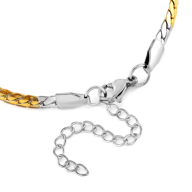 6mm Flat Curb Chain Bracelet (7.50-9.50In) and Hoop Earrings in ION Plated YG and Stainless Steel