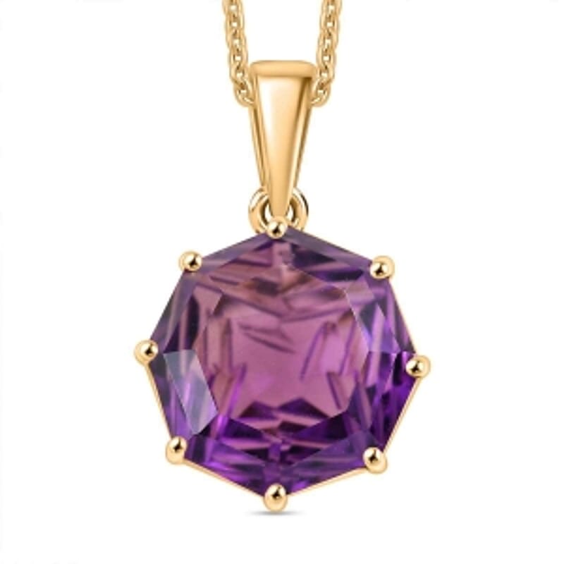 African Amethyst and White Zircon Pendant 6.86 ctw Necklace in Vermeil YG Over Sterling Silver 20 Inches