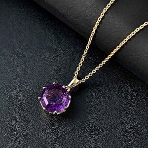 African Amethyst and White Zircon Pendant 6.86 ctw Necklace in Vermeil YG Over Sterling Silver 20 Inches