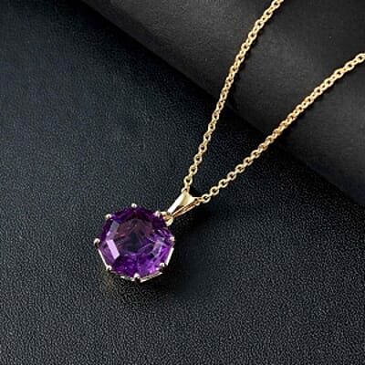 African Amethyst and White Zircon Pendant 6.86 ctw Necklace in Vermeil YG Over Sterling Silver 20 Inches