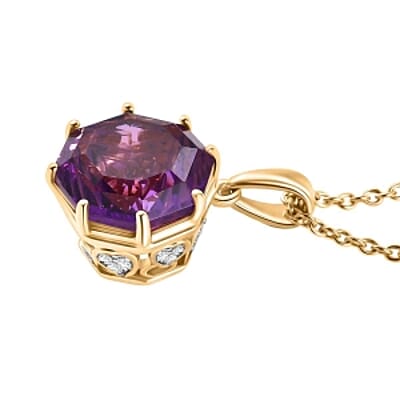 African Amethyst and White Zircon Pendant 6.86 ctw Necklace in Vermeil YG Over Sterling Silver 20 Inches