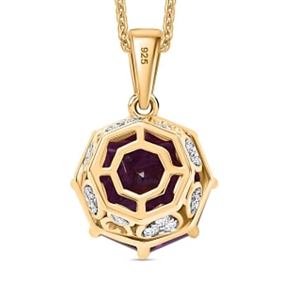 African Amethyst and White Zircon Pendant 6.86 ctw Necklace in Vermeil YG Over Sterling Silver 20 Inches
