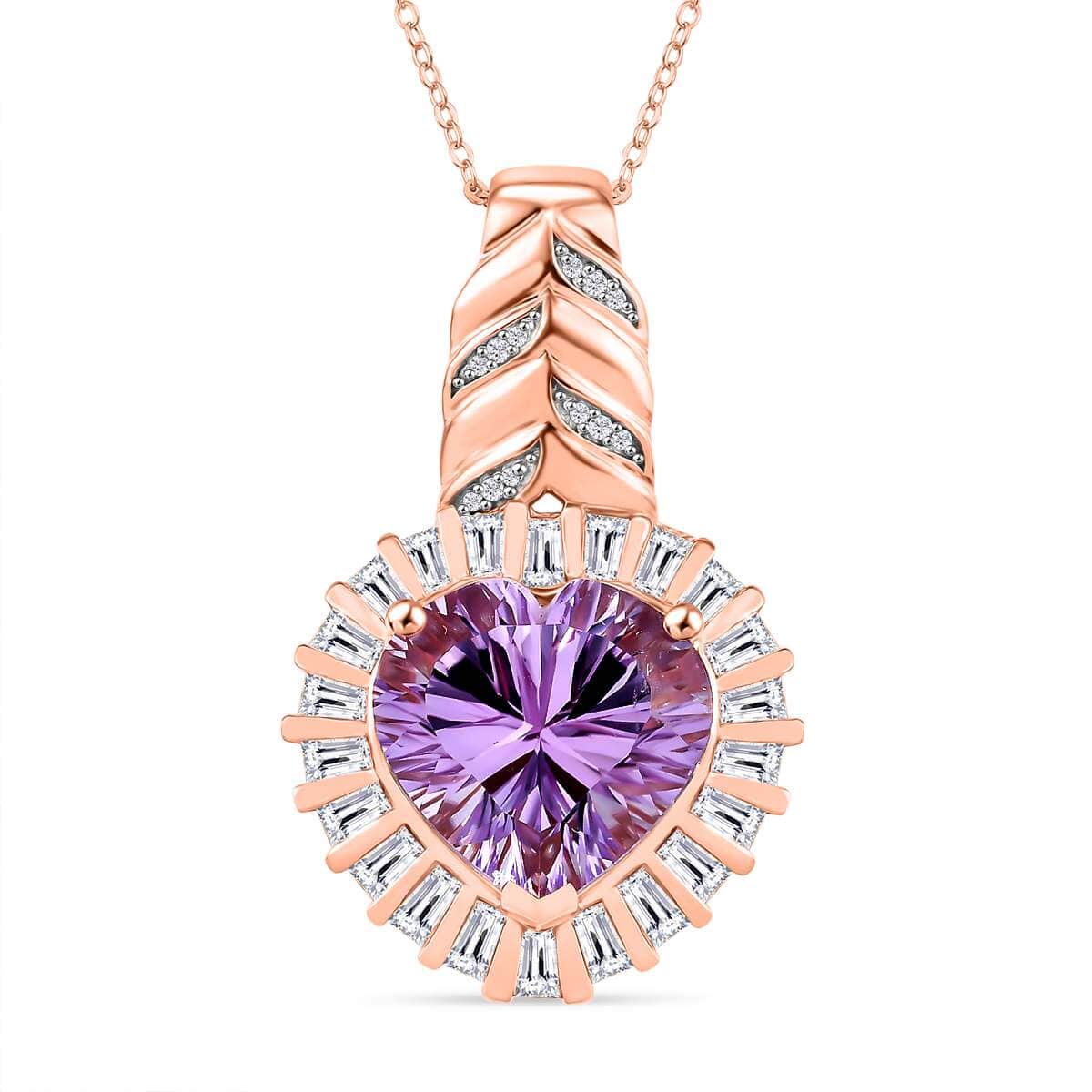 GP Amore Collection Rose De France Amethyst and Moissanite 9.70 ctw Pendant Necklace in 18K Vermeil Rose Gold Over Sterling Silver 20 Inches image number 0