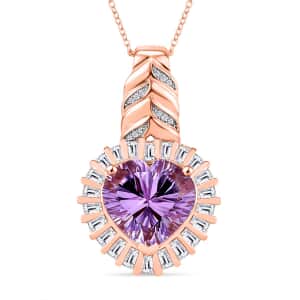 GP Amore Collection Rose De France Amethyst and Moissanite 9.70 ctw Pendant Necklace in 18K Vermeil Rose Gold Over Sterling Silver 20 Inches