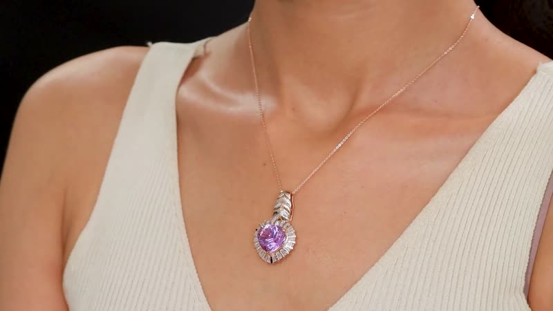 GP Amore Collection Premium Rose De France Amethyst and Moissanite 9.70 ctw Pendant Necklace in 18K Vermeil Rose Gold Over Sterling Silver 20 Inches
