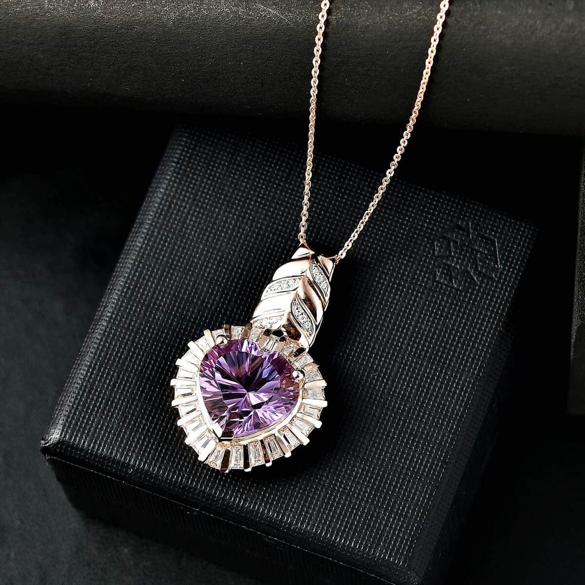 GP Amore Collection Rose De France Amethyst and Moissanite 9.70 ctw Pendant Necklace in 18K Vermeil Rose Gold Over Sterling Silver 20 Inches image number 1