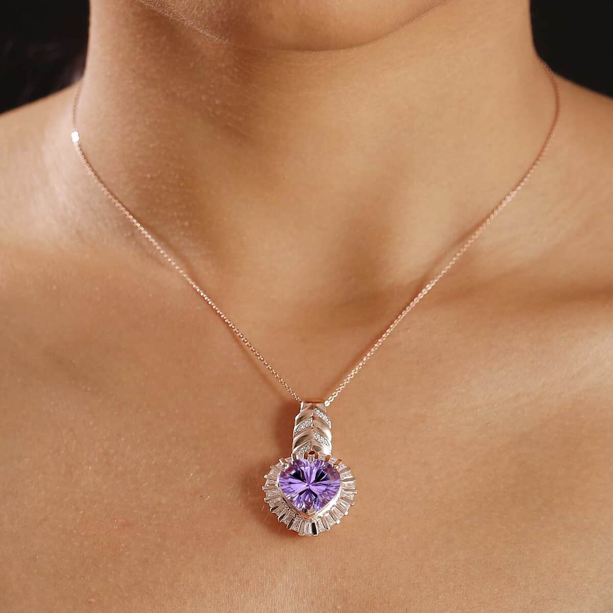 GP Amore Collection Rose De France Amethyst and Moissanite 9.70 ctw Pendant Necklace in 18K Vermeil Rose Gold Over Sterling Silver 20 Inches image number 2