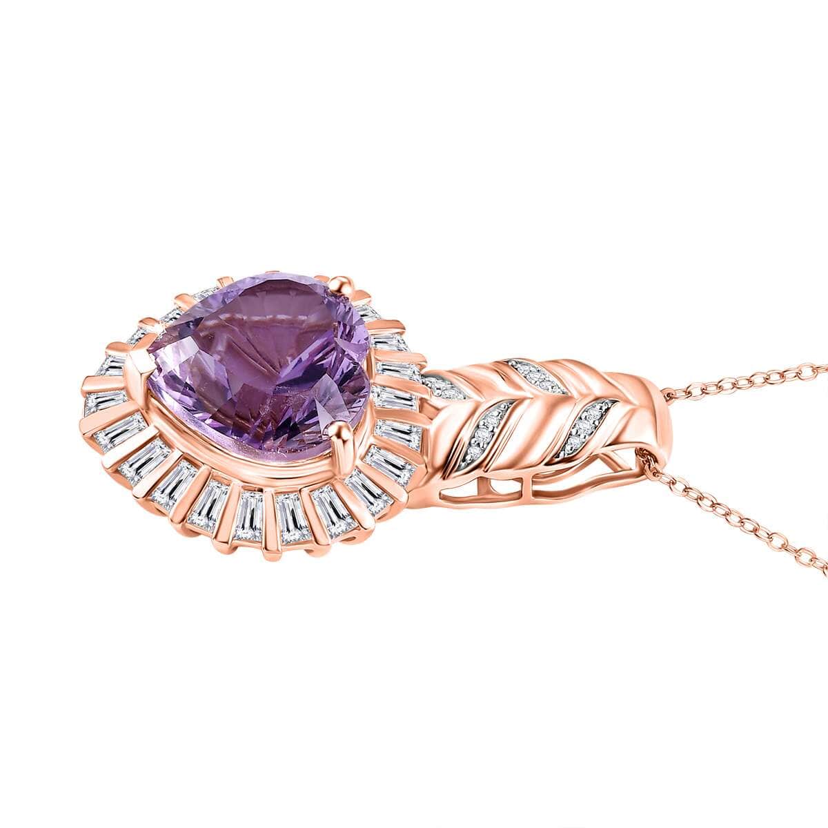 GP Amore Collection Rose De France Amethyst and Moissanite 9.70 ctw Pendant Necklace in 18K Vermeil Rose Gold Over Sterling Silver 20 Inches image number 3