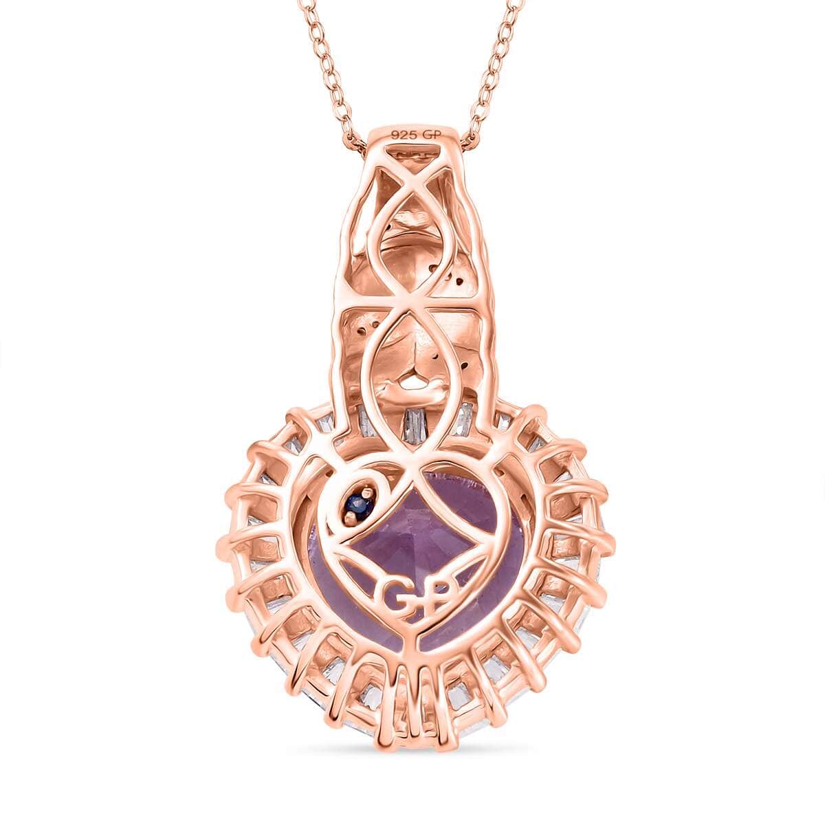 GP Amore Collection Rose De France Amethyst and Moissanite 9.70 ctw Pendant Necklace in 18K Vermeil Rose Gold Over Sterling Silver 20 Inches image number 4