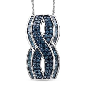 Blue Diamond 1.00 ctw Infinity Pendant Necklace in Platinum Over Sterling Silver 20 Inches