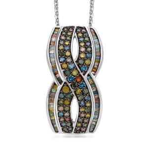 Multi Diamond 1.00 ctw Infinity Pendant Necklace in Platinum Over Sterling Silver 20 Inches