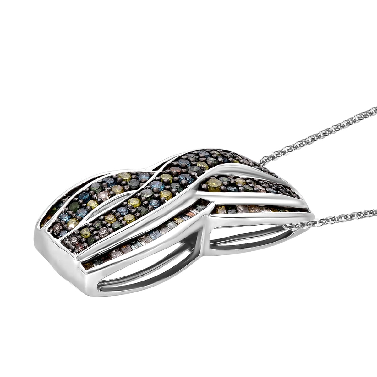 Multi Diamond 1.00 ctw Infinity Pendant Necklace in Platinum Over Sterling Silver 20 Inches image number 2