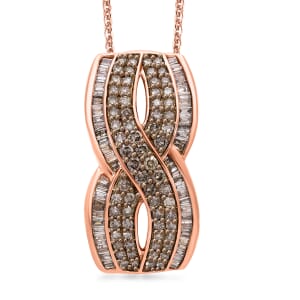 Natural Champagne Diamond 1.00 ctw Infinity Pendant Necklace in Vermeil Rose Gold Over Sterling Silver 20 Inches