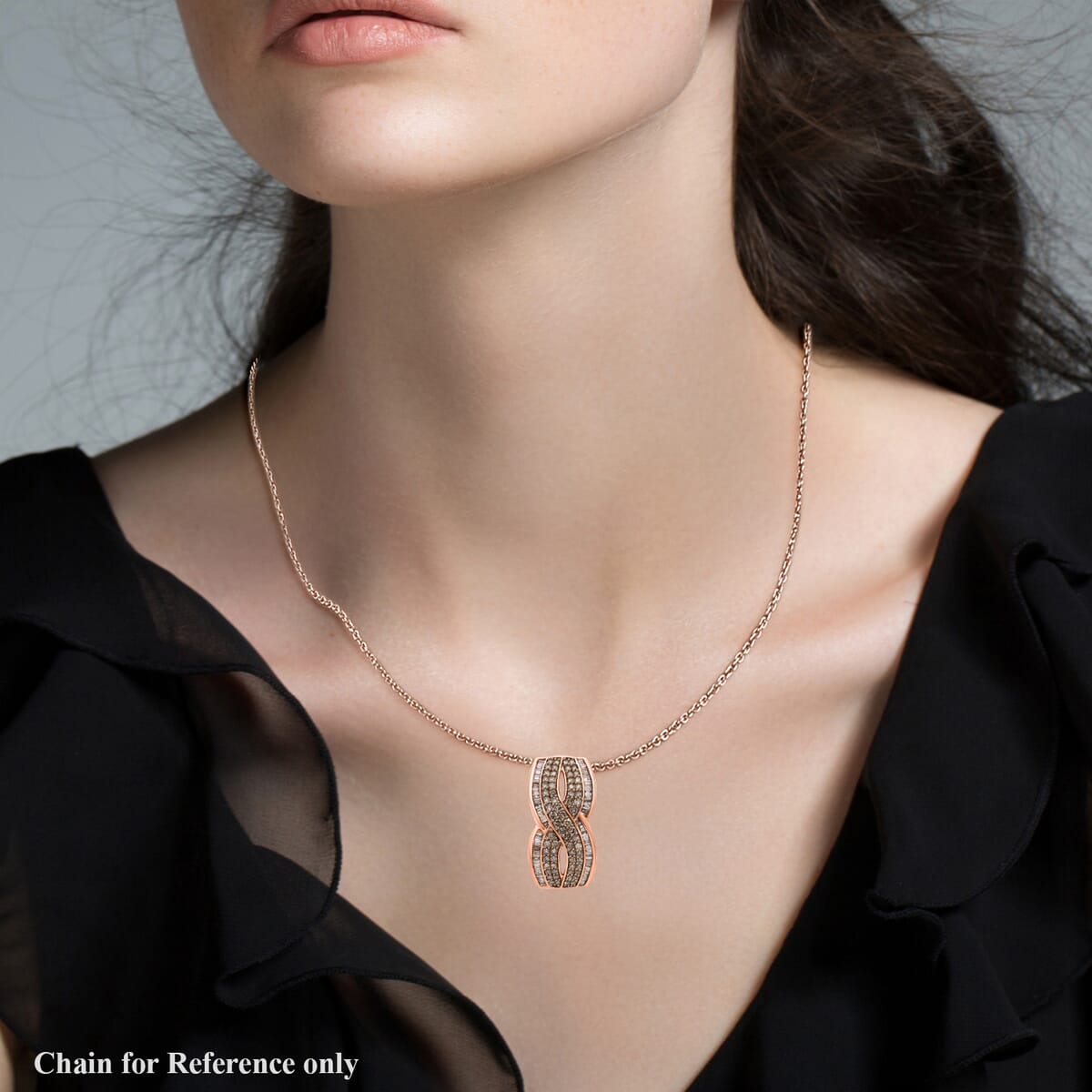 Natural Champagne Diamond 1.00 ctw Infinity Pendant Necklace in Vermeil Rose Gold Over Sterling Silver 20 Inches image number 1