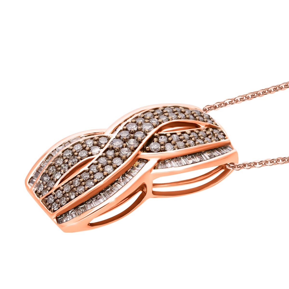 Natural Champagne Diamond 1.00 ctw Infinity Pendant Necklace in Vermeil Rose Gold Over Sterling Silver 20 Inches image number 2