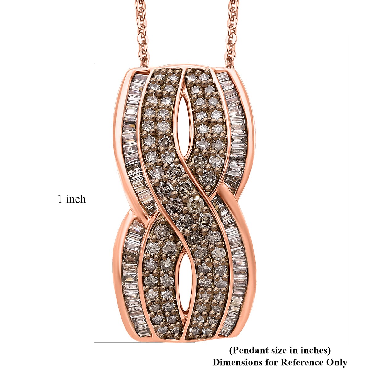 Natural Champagne Diamond 1.00 ctw Infinity Pendant Necklace in Vermeil Rose Gold Over Sterling Silver 20 Inches