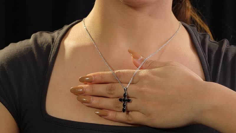 Set of 2 Elite Shungite 2.10 ctw Solitaire Stud Earrings and Cross Pendant Necklace 20 Inches in Stainless Steel