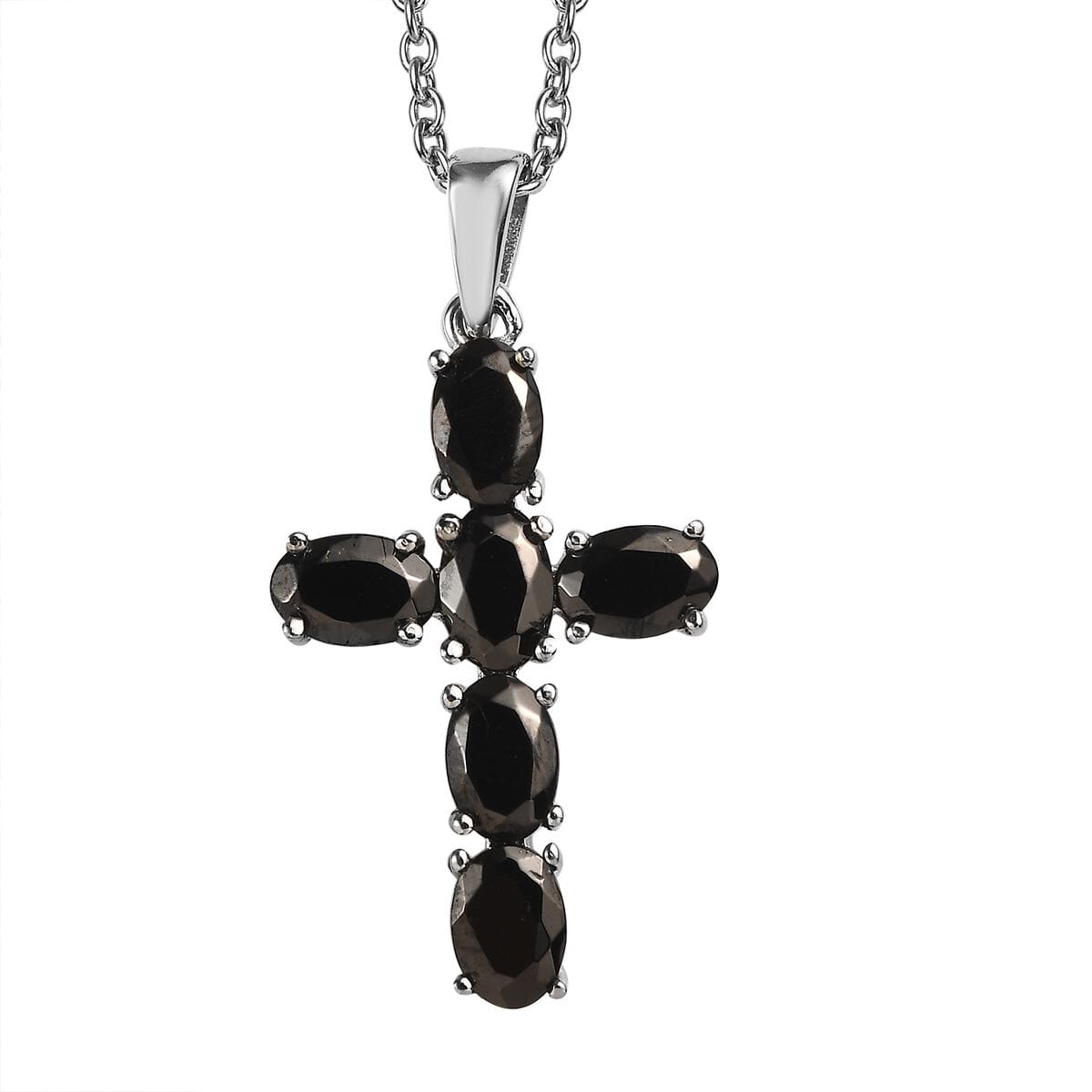 Set of 2 Elite Shungite 2.10 ctw Solitaire Stud Earrings and Cross Pendant Necklace 20 Inches in Stainless Steel image number 3