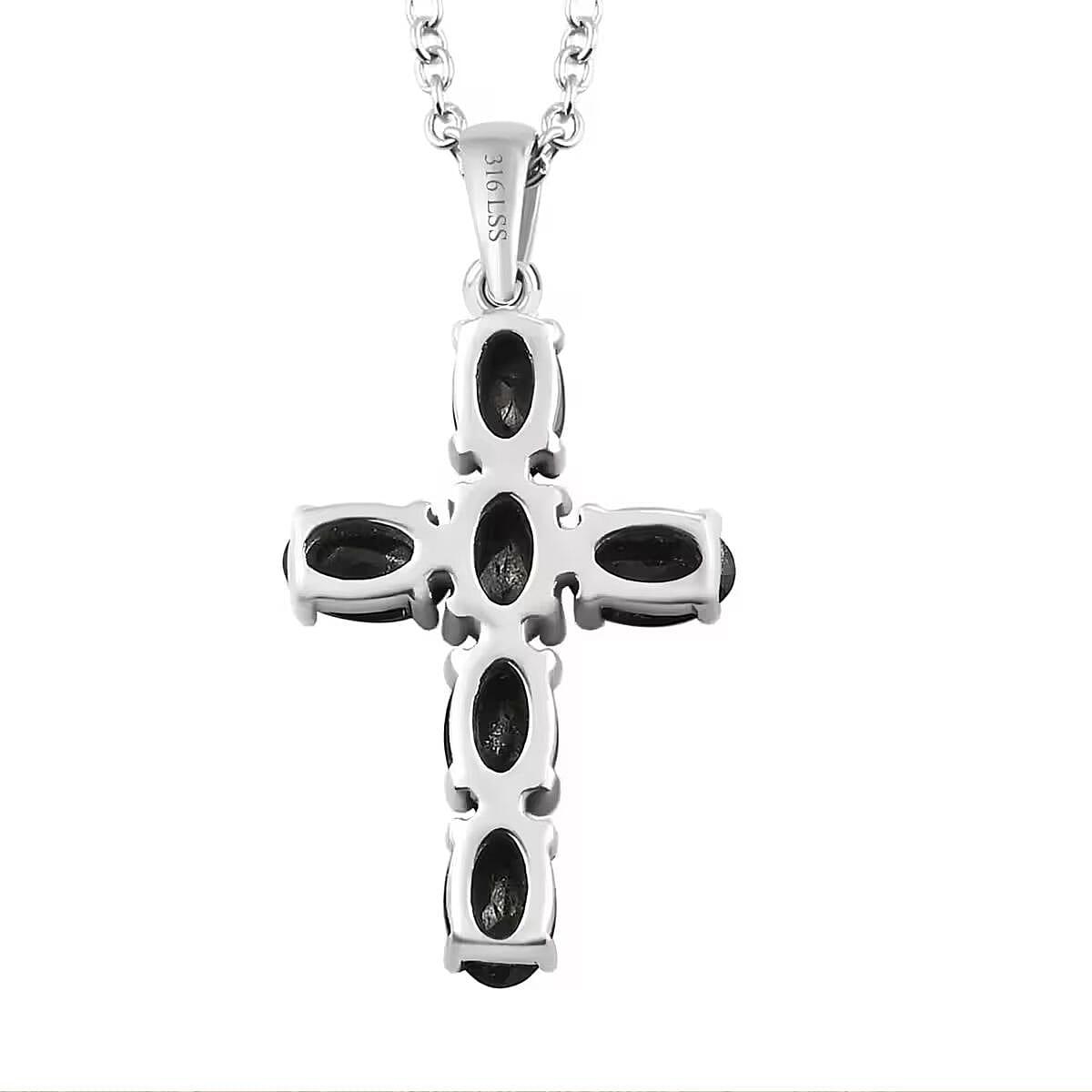 Set of 2 Elite Shungite 2.10 ctw Solitaire Stud Earrings and Cross Pendant Necklace 20 Inches in Stainless Steel