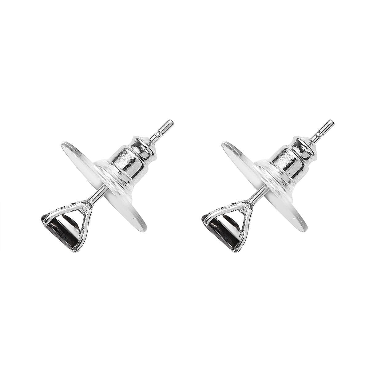 Set of 2 Elite Shungite 2.10 ctw Solitaire Stud Earrings and Cross Pendant Necklace 20 Inches in Stainless Steel