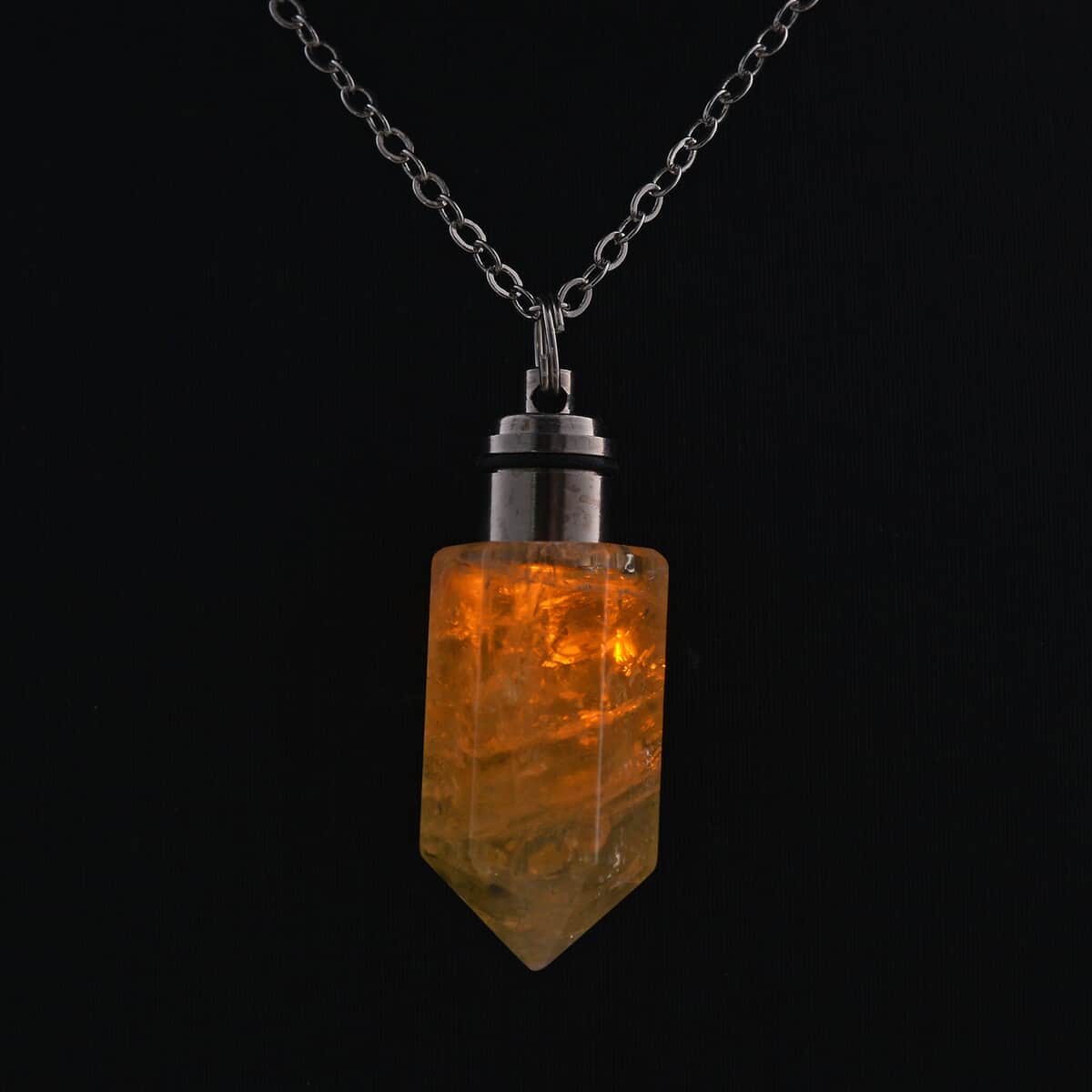 Brazilian Citrine 55.00 ctw Pendant with Yellow LED Light in Silvertone 20-22 Inches image number 1