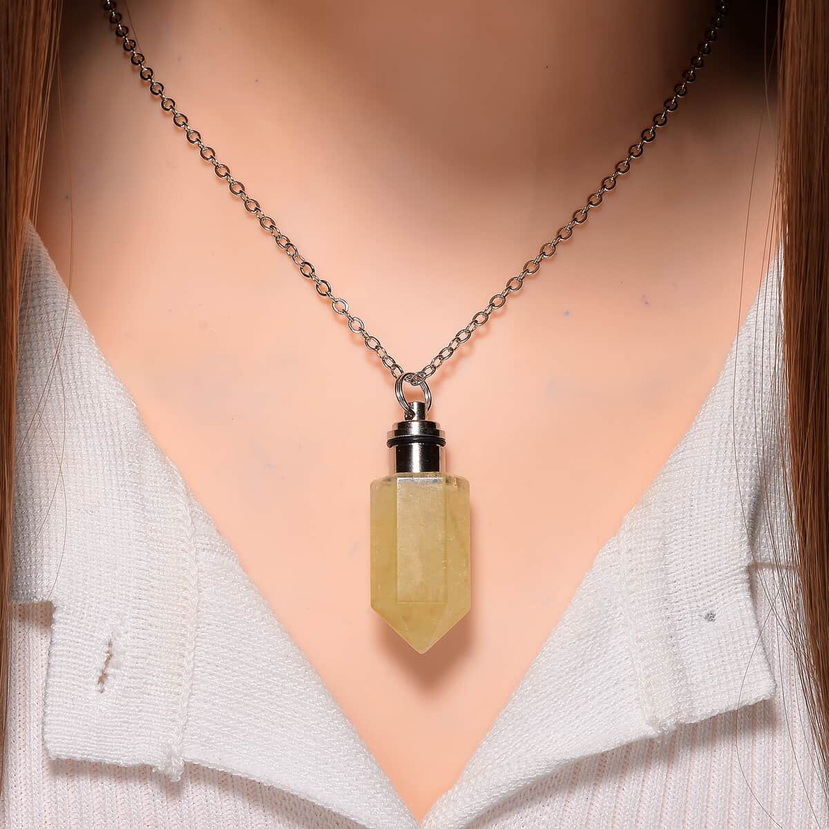 Brazilian Citrine 55.00 ctw Pendant with Yellow LED Light in Silvertone 20-22 Inches image number 2