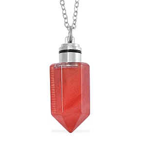 Red Quartz 55.00 ctw Red LED Light Pendant Necklace in Silvertone 20-22 Inches