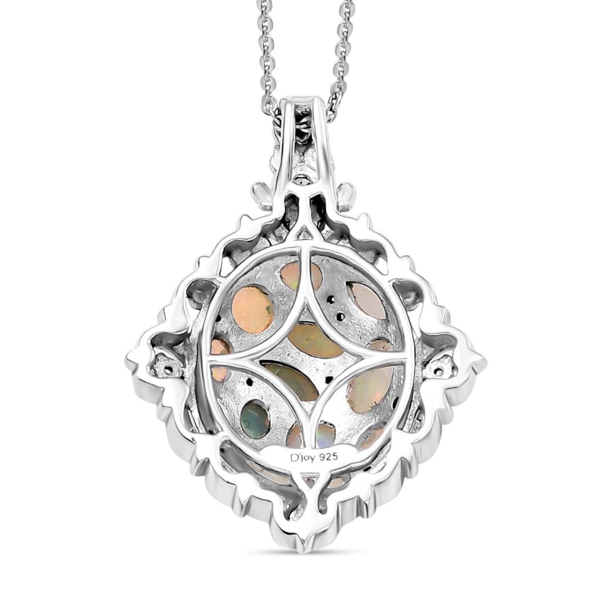 Ethiopian Welo Opal and White Zircon 2.25 ctw Cluster Filigree Pendant Necklace in 18K Vermeil YG and Rhodium Over Sterling Silver 20 Inches image number 4