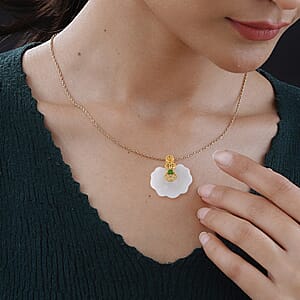 Natural Jade Carved and Green Jade (D) 54.20 ctw Cloud Pendant Necklace in 18K Vermeil Yellow Gold Over Sterling Silver 20 Inches