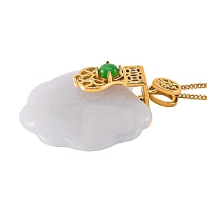 Natural Jade Carved and Green Jade (D) 54.20 ctw Cloud Pendant Necklace in 18K Vermeil Yellow Gold Over Sterling Silver 20 Inches