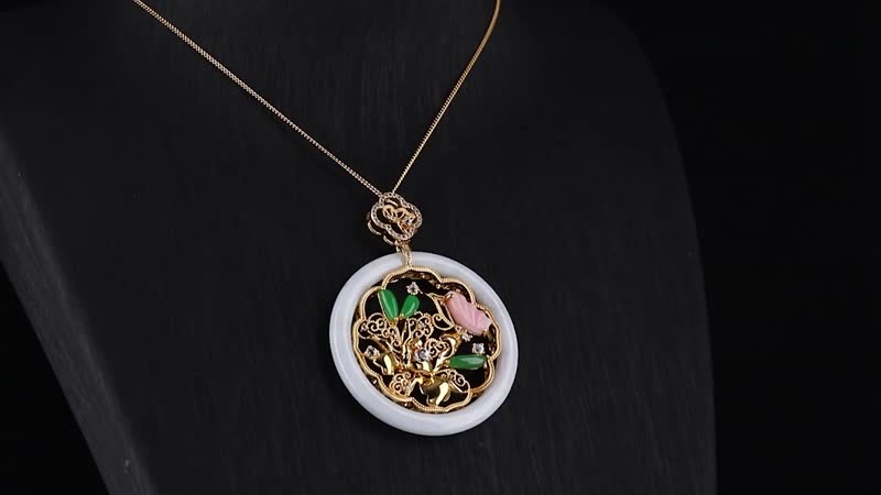 Natural Jade and Multi Gemstone 47.00 ctw Butterfly Garden Pendant Necklace in 18K Vermeil Yellow Gold Over Sterling Silver 20 Inches