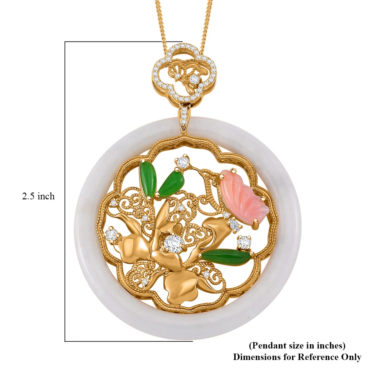 Natural Jade and Multi Gemstone 47.00 ctw Butterfly Garden Pendant Necklace in 18K Vermeil Yellow Gold Over Sterling Silver 20 Inches image number 5
